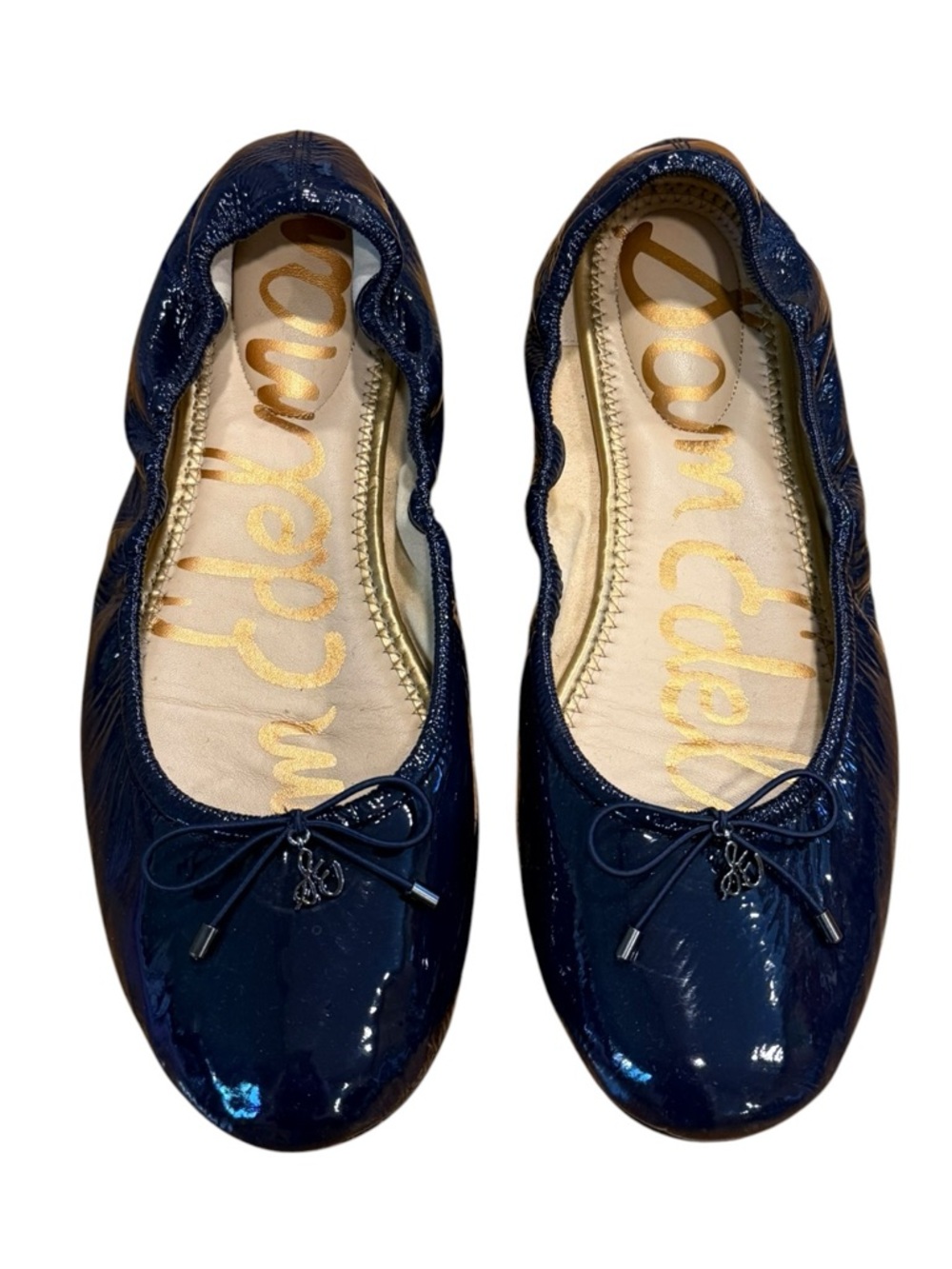 Sam Edelman Ballet Flats Felicia Navy Patent Leather Scrunch Bow Size 9.5W